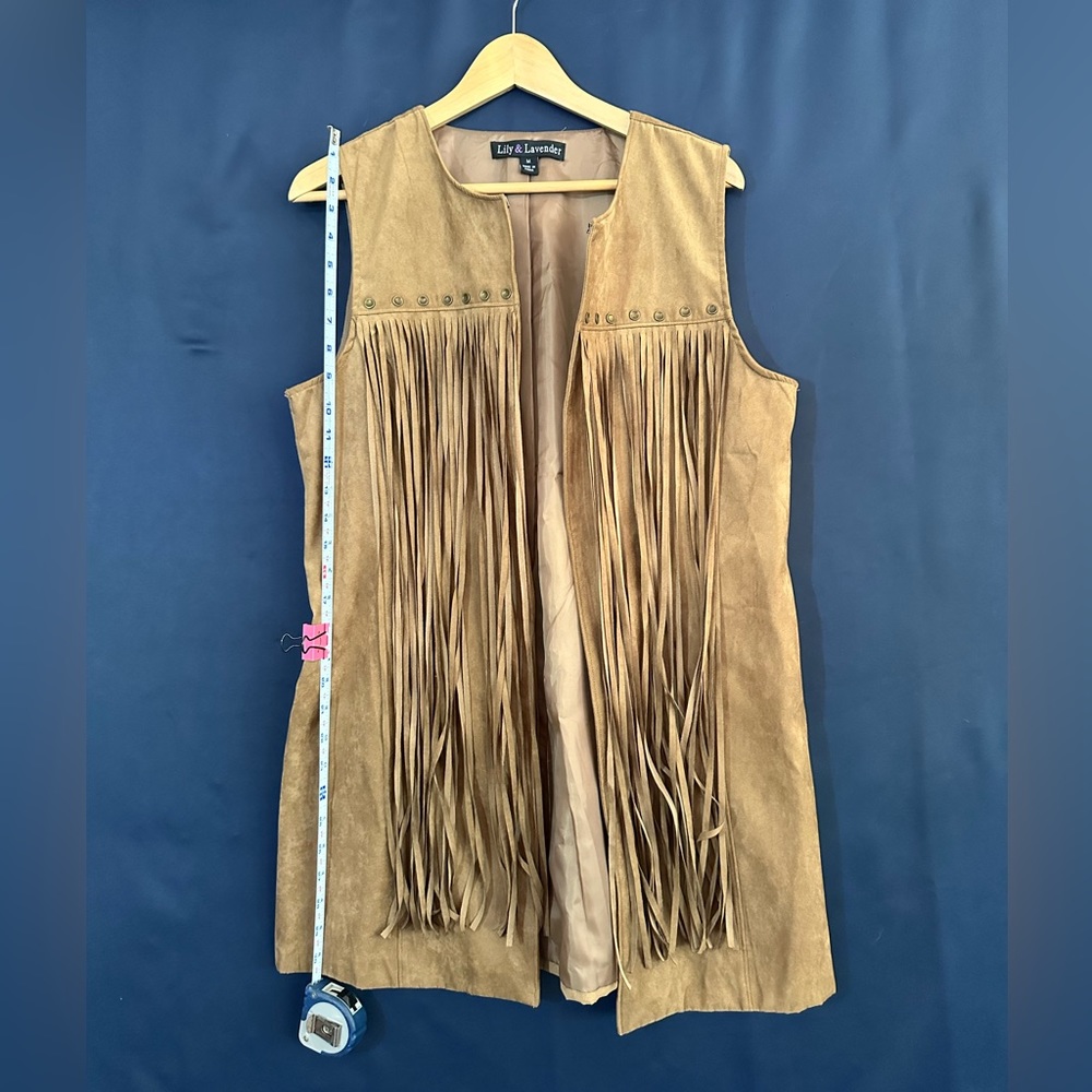 Lily & Lavender Vest Womens Medium Brown Western Fringe Sleeveless Open Front